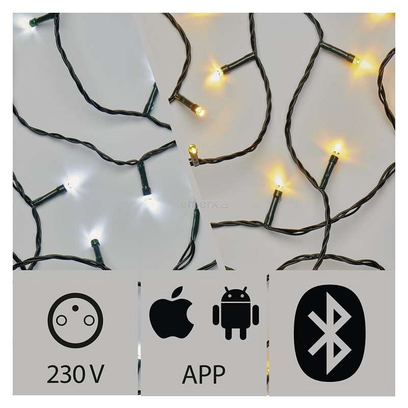 Vánoční řetěz s bluetooth ovládáním 200 LED; studená a teplá bílé,délka 20m,venkovní (ZY2189)