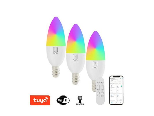 Smart LED žárovka E14 6W RGB+CCT IMMAX NEO 07716CDO WiFi Tuya sada 3ks