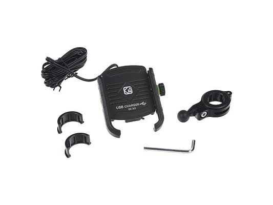 Držák telefonu na kolo/motocykl STU r13usb černý s USB nabíječkou