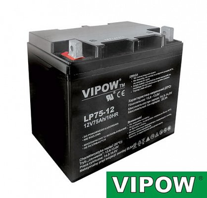 Baterie olověná 12V/75Ah VIPOW bezúdržbový akumulátor