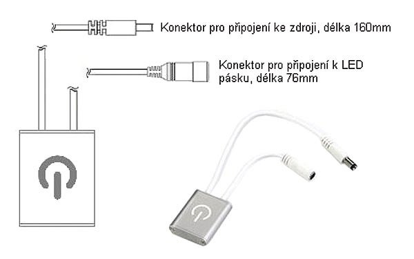 Dotykový stmívač LED pásky a žárovky, 2,5A 36W