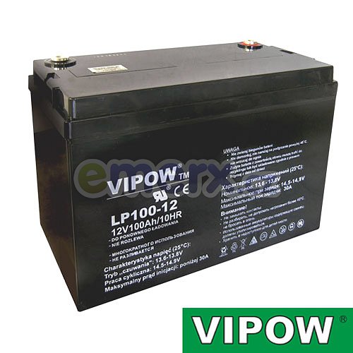 Baterie olověná 12V/100Ah VIPOW bezúdržbový akumulátor