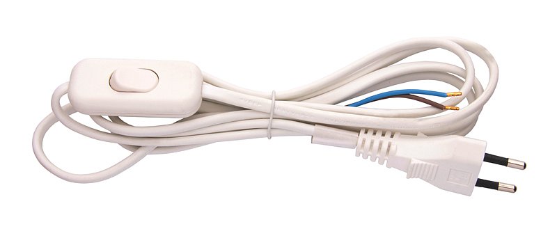 Flexo šňůra PVC 2x0,75mm 2m bílá s vypínačem