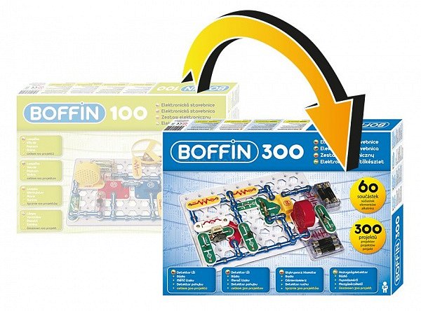 Rozšiřující set, pomocí něhož si rozšíříte stavebnici Boffin 100 o další součástky a 200 nových projektů a budete mít plnohodnotnou stavebnici Boffin 300. (GB2010)