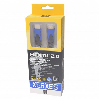 Propojovací kabel HDMI 2.0 A - HDMI 2.0 A M/M s textilním opletem, 1m (HS-402-1)