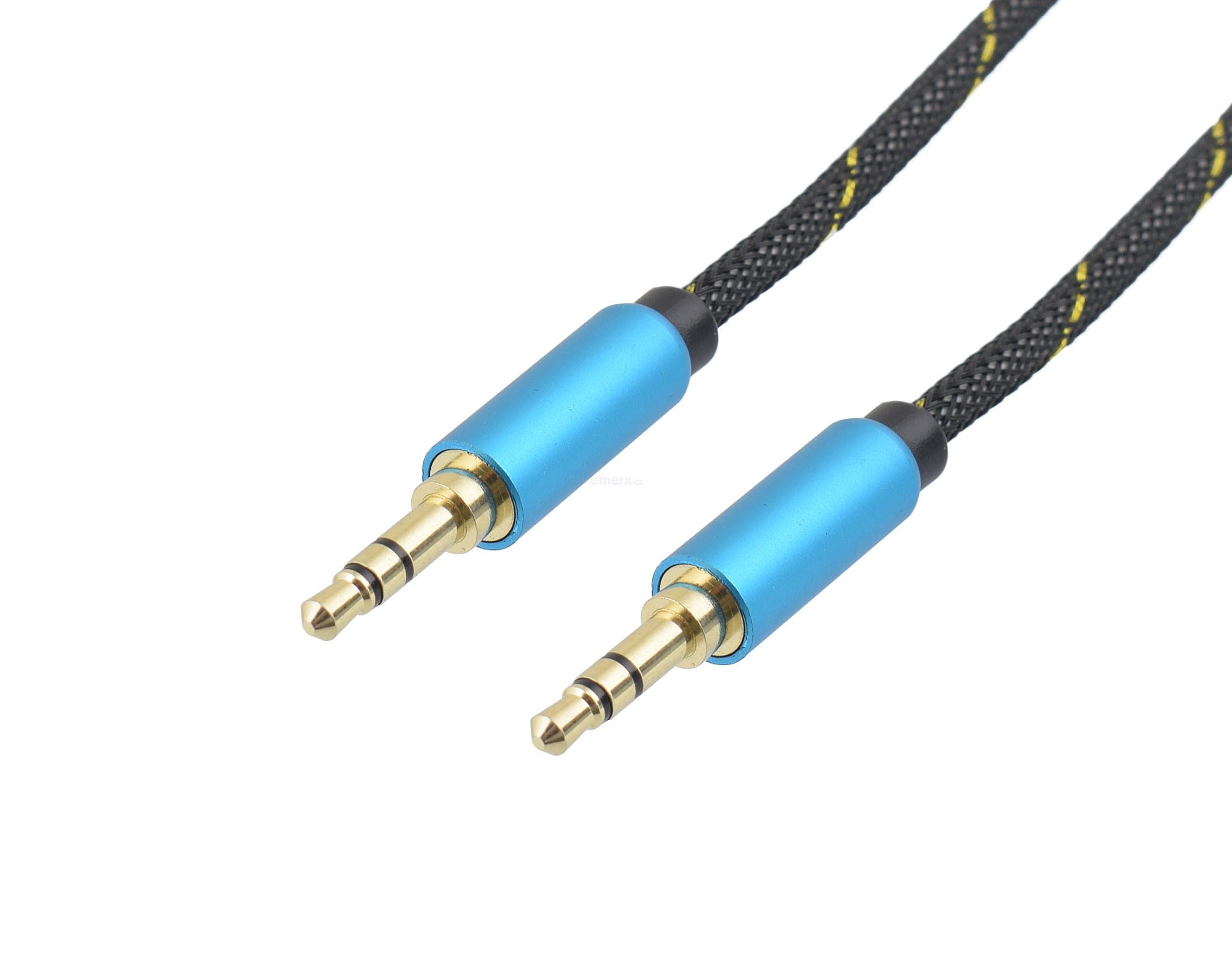 Propojovací audio HQ kabel s textilním opletem a kovovými konektory JACK 3,5mm STEREO vidlice na JACK 3,5mm STEREO vidlice, 1m. (HS-701-1)