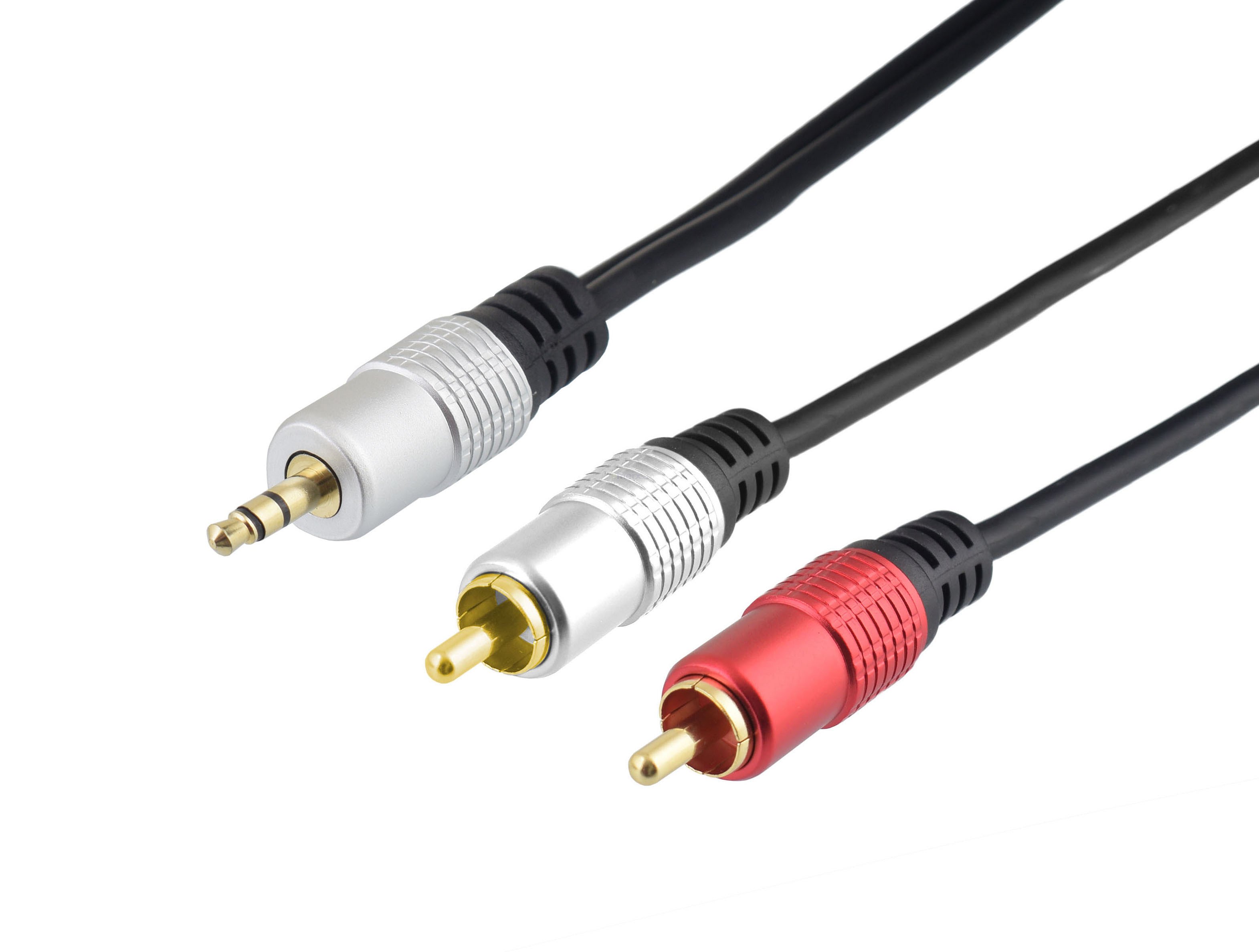 Propojovací audio kabel JACK 3,5mm STEREO vidlice na 2x CINCH vidlice, 1m, zlacený (HS-SR001-1)