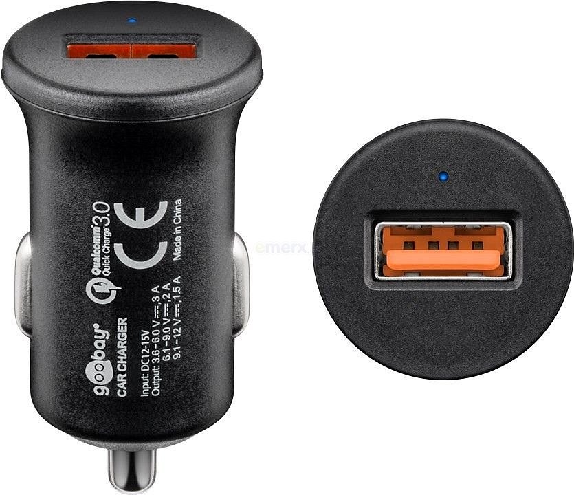 Napájecí adaptér do autozásuvky Quick Charge, 1x USB, 5-12V/3000mA, 45162
