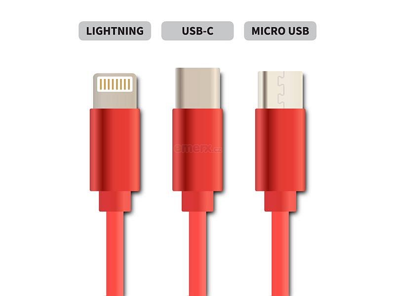 Kabel USB 3v1 samonavíjecí Geti GCU 02 červený