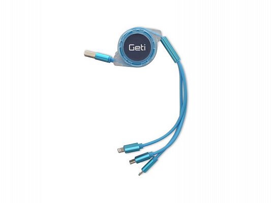 Kabel USB 3v1 samonavíjecí Geti GCU 03 modrý