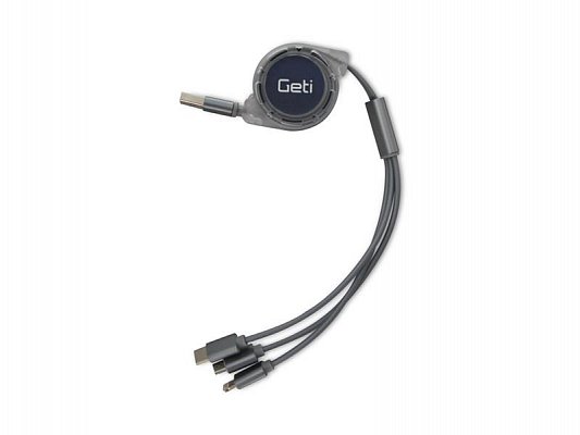 Kabel USB 3v1 samonavíjecí Geti GCU 04 stříbrný