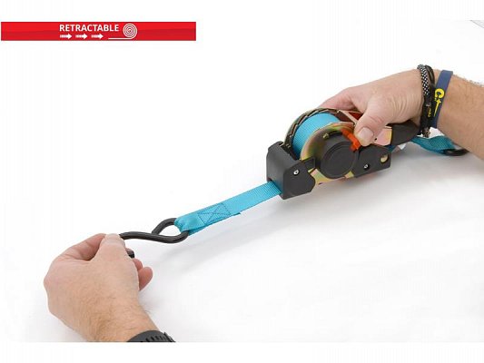 Popruh COMPASS s ráčnou a háky samonavíjecí 320daN 3,5m TÜV BLUE WAY