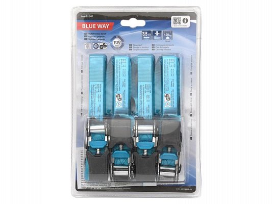 Popruh COMPASS s ráčnou a háky 3,5m 4ks TÜV BLUE WAY