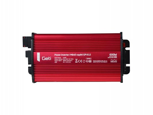 Měnič napětí Geti GPI 612 12V/230V 600W USB