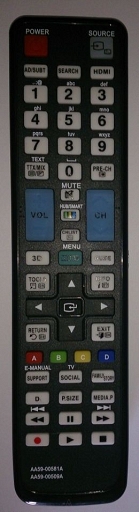 Samsung AA59-00581A, AA59-00509A, AA59-00510A Náhradní dálkový ovládač podobného vzhledu.