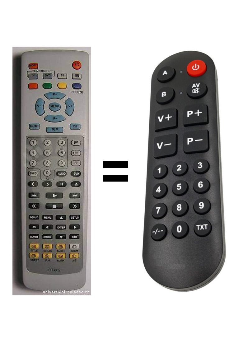 Mascom CT882 TV + DVD replacement remote control for seniors