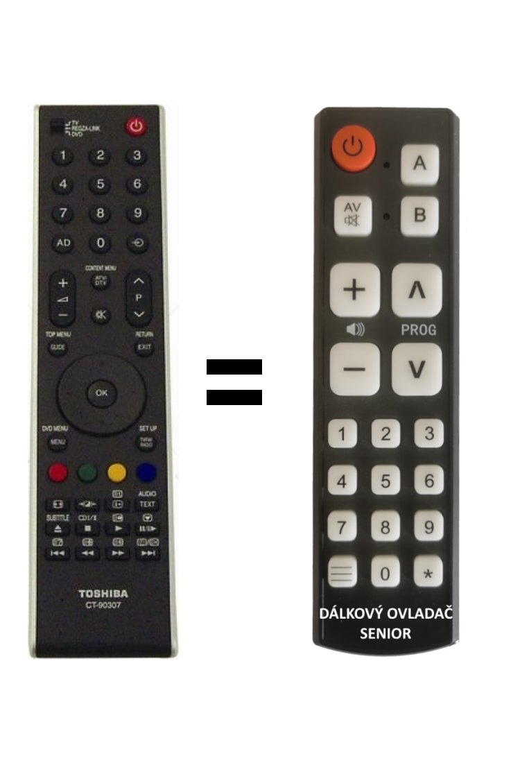 Toshiba CT90307, CT90287 replacement remote control for seniors