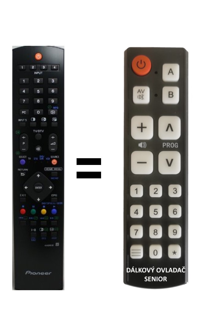 Pioneer AXD1509, AXD1532, AXD1551 replacement remote control for seniors.