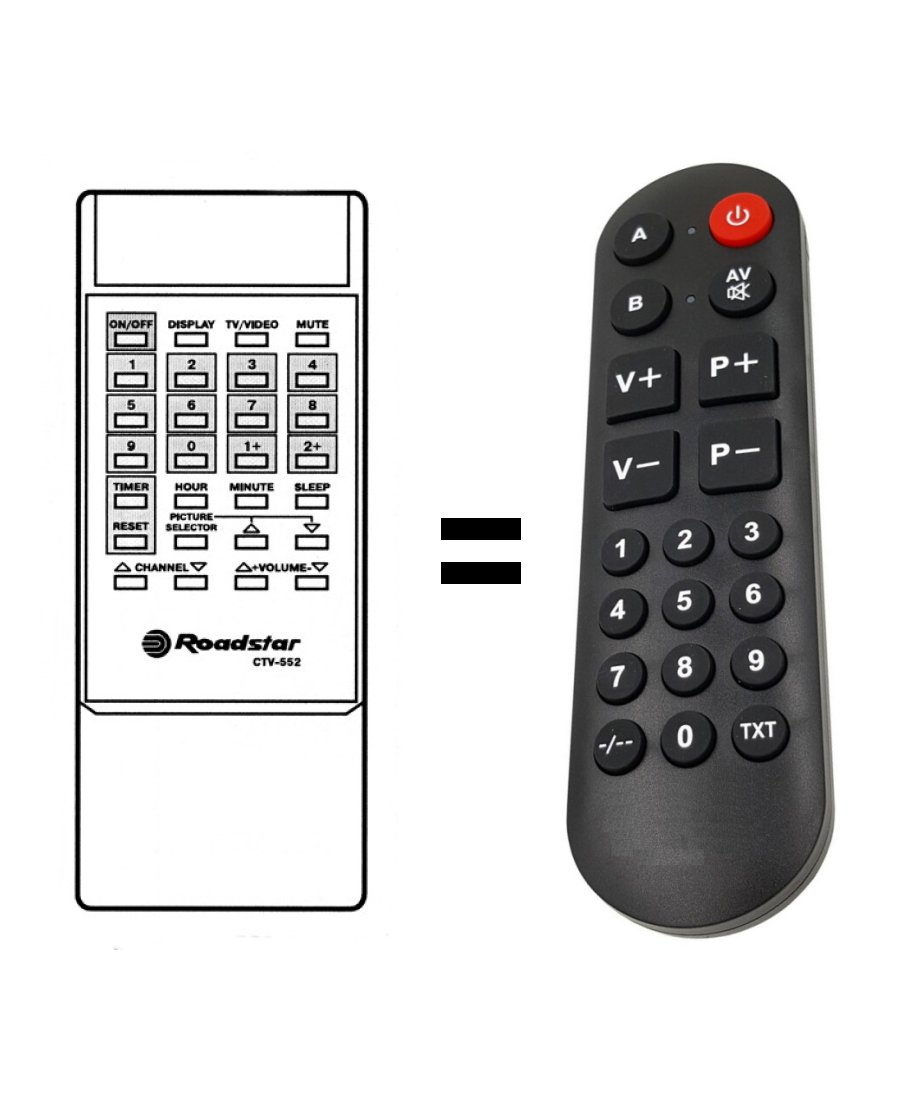 Roadstar CTV552E, CTV552EK, CTV552EX, CTV552XL replacement remote control for seniors.