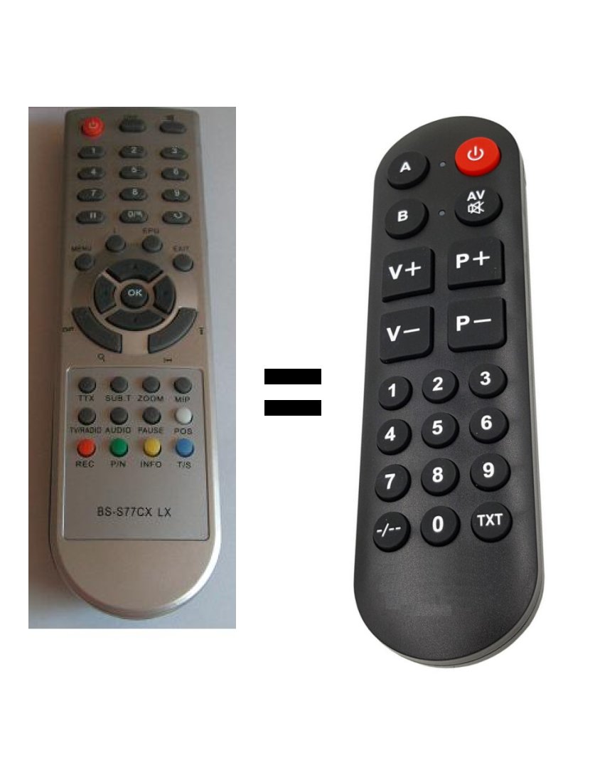 BIG SAT BS-S77CX, replacement remote control for seniors.