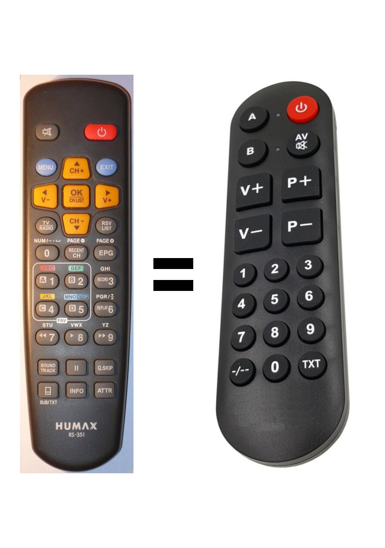 Humax RX-351, RS351 replacement remote control for seniors.