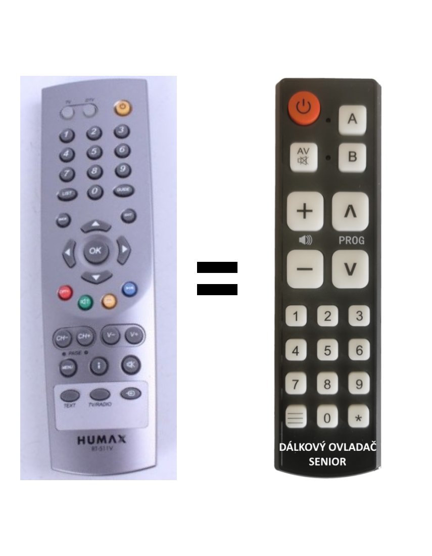 Humax RT-511V, RT511V replacement remote control for seniors.