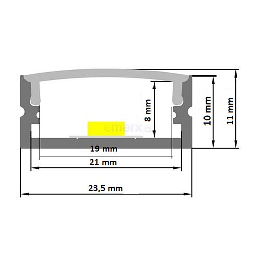 AL profil pro LED, AS3 pro více pásků 23,5x10mm l=2m (zacvakávací/zasunovací)