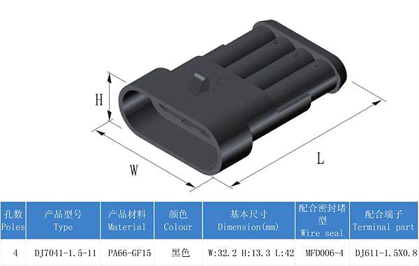Konektor se zdířkou DJ7041-1.5-11+DJ7041-1.5-21 4P vodotěsný