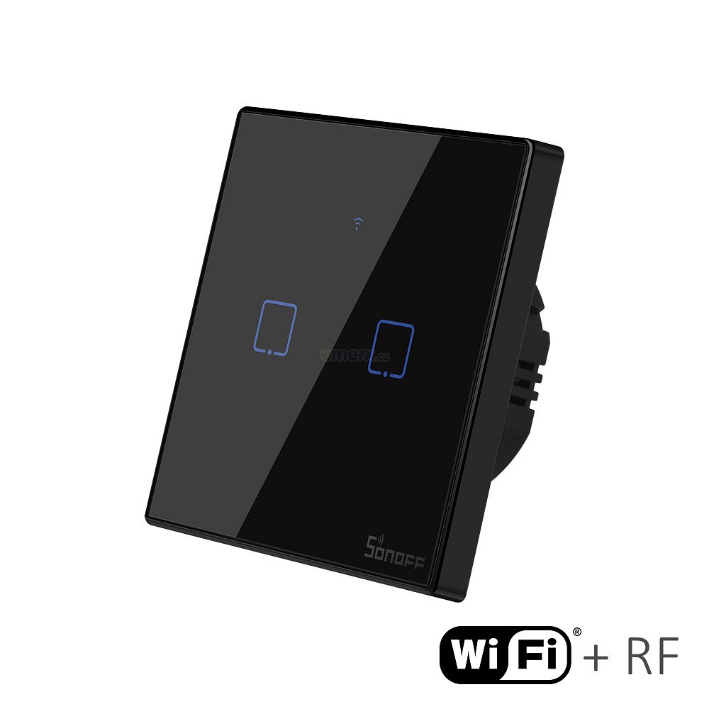 Dotykový vypínač Sonoff TX3 - 2CH, WiFi + RF, černý (TXT3EU2C)