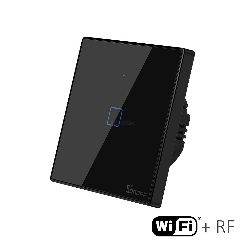 Dotykový Wi-Fi a RF vypínač,  eWeLink, 90-250V AC, 2A, 500W, černý  (TXT3EU1C)