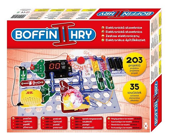 Elektronická stavebnice Boffin II HRY obsahuje 35 součástek a nabízí zábavnou a hravou formou přes 200 nových projektů, které jsou zaměřeny: (GB4014)