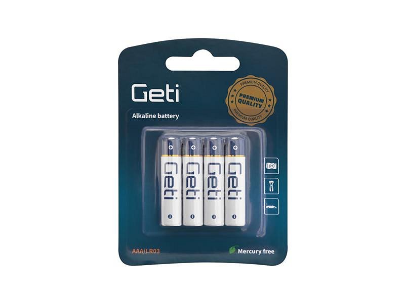 Baterie AAA (LR03) alkalická GETI 1,5V Blistr 4ks