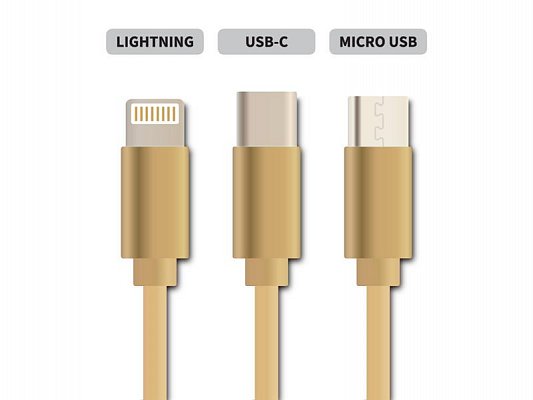 Kabel USB 3v1 samonavíjecí Geti GCU 05 zlatý