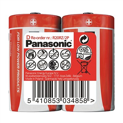 Baterie R20 (D) Red zinkouhlíková, PANASONIC 2S