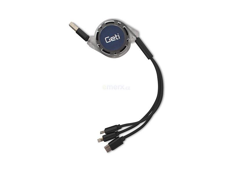 Kabel USB 3v1 samonavíjecí Geti GCU 01 černý