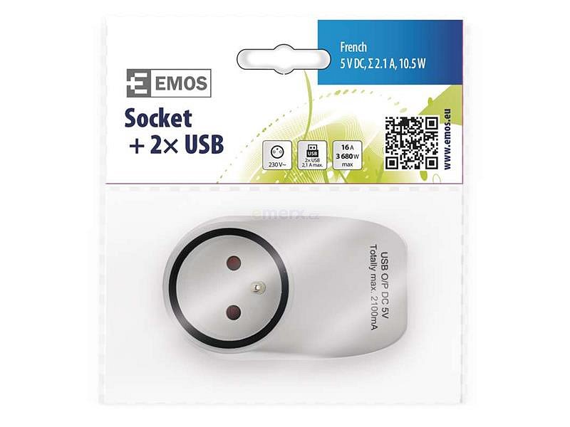 Zásuvka průběžná s 2x USB EMOS P0071