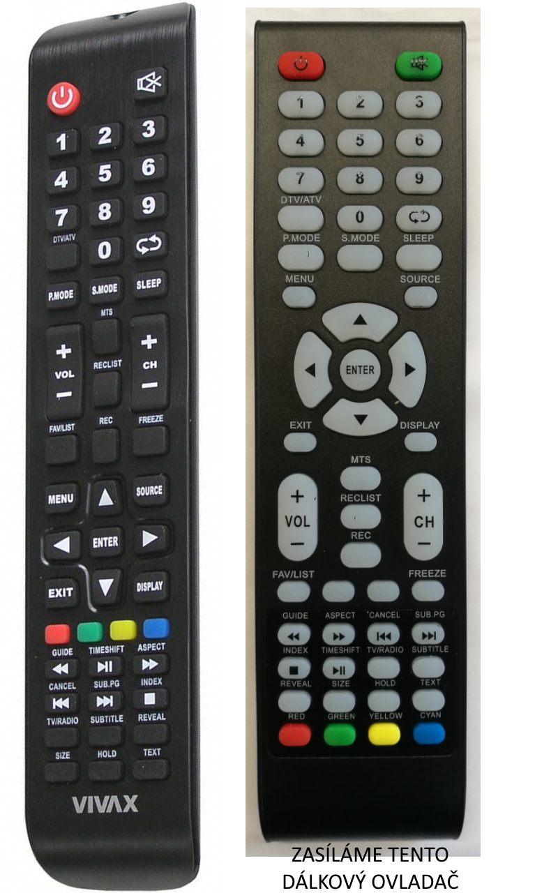 VIVAX 32LE112T2S2, 40LE112T2S2 replacement remote control with the same  description for 12.0 € TV Vivax