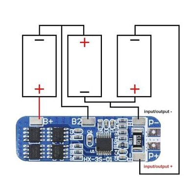 Ochranný obvod a balancér pro 3 Li-Ion články 18650, proud do 8A