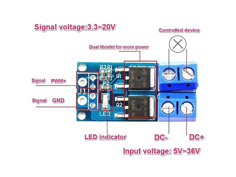 Výkonový spínač MOSFET PWM 15A 400W, modul XY-MOS