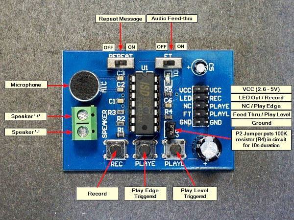 Hlasový záznamník s ISD1820 - modul pro záznam zvuku