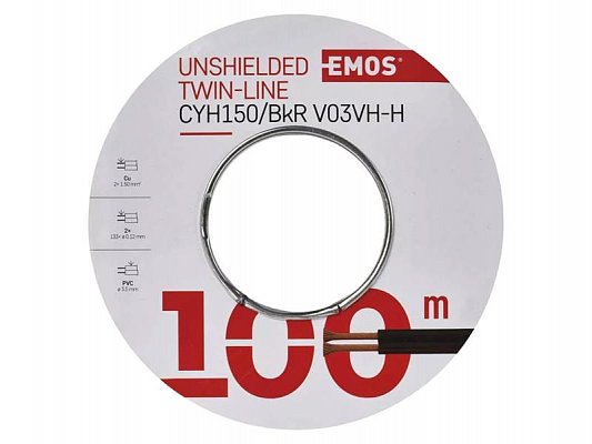 Dvojlinka nestíněná 2x1,5mm černo/rudá, 100m