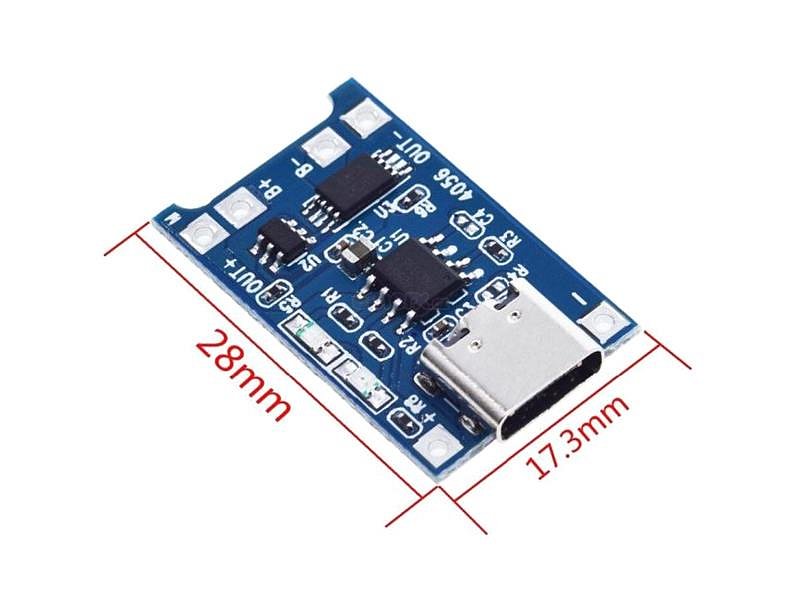 Nabíječka Li-Ion článku 1A s ochranou, modul s IO TP4056 (USB C)