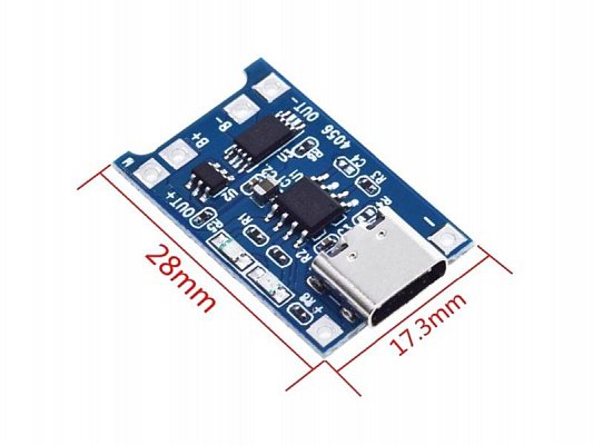 Nabíječka Li-Ion článku 1A s ochranou, modul s IO TP4056 (USB C)