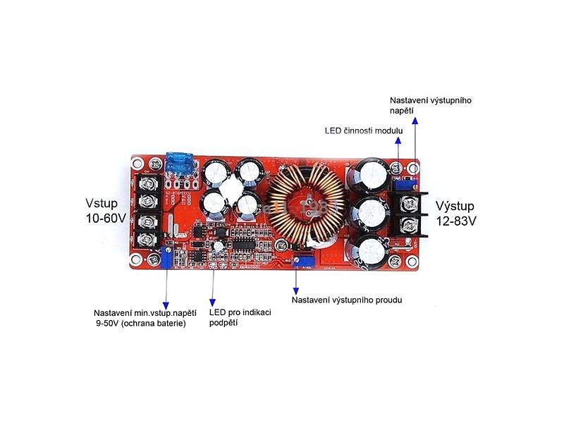 Napájecí modul, step-up měnič CV/CC 1200W /DC-DC nabíječka