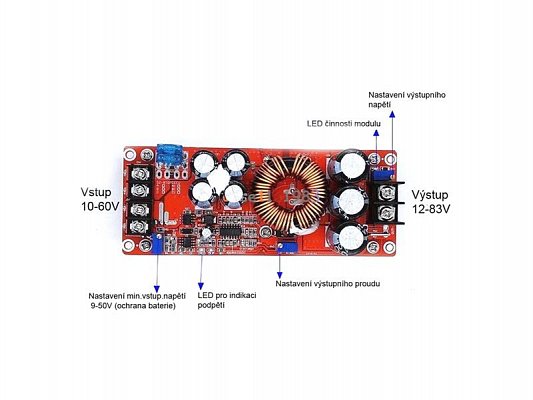 Napájecí modul, step-up měnič CV/CC 1200W /DC-DC nabíječka