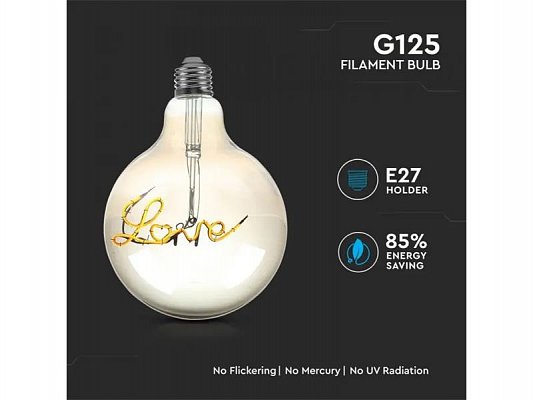 Žárovka Filament LED E27 5W G125 bílá teplá V-TAC VT-2205 Smoky Glass