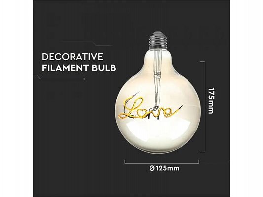 Žárovka Filament LED E27 5W G125 bílá teplá V-TAC VT-2205 Smoky Glass