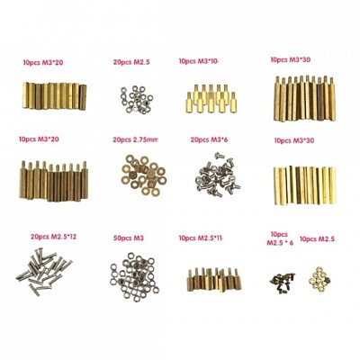 Distanční sloupky, šroubky a matičky M2,5 a M3 - sada 60ks sloupků