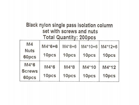 Distanční sloupky, šroubky a matičky M4 - sada 200ks sloupků