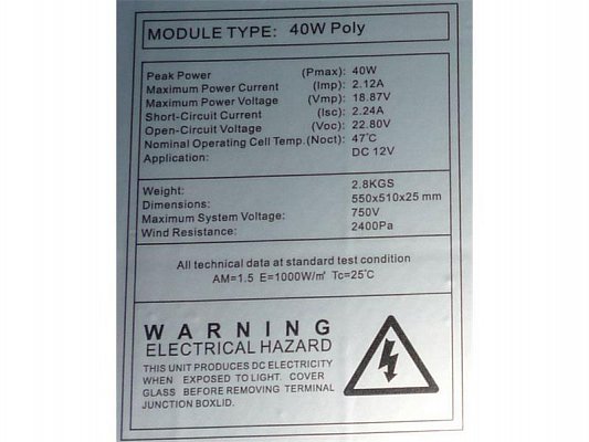 Fotovoltaický solární panel 12V/40W polykrystalický